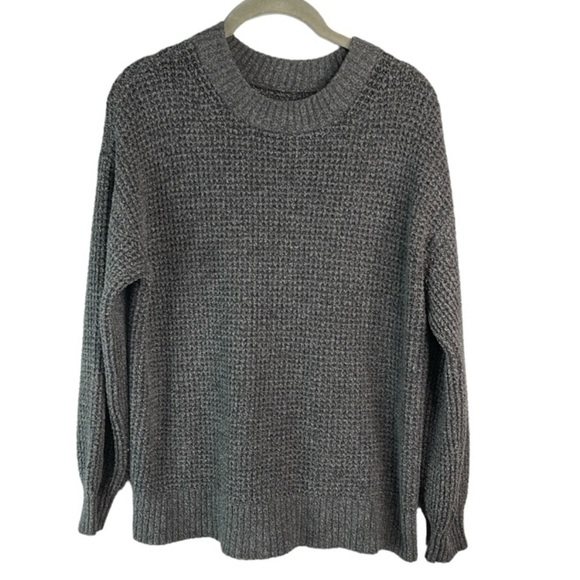 AMERICAN EAGLE Waffle Knit Sweater Dark Grey Crewneck Coastal Baggy Grunge Small - Picture 2 of 11